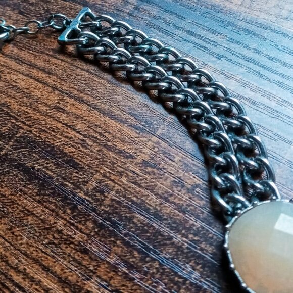 Elegant Rose Faceted Geometric Stones Bib Statement Necklace Silver Accents - Picture 13 of 14